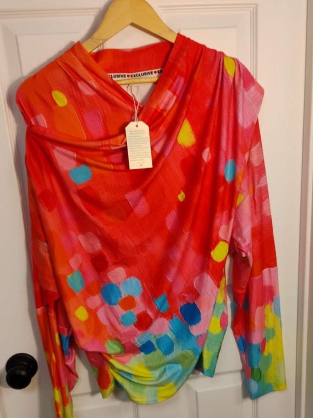 Exclusive NWT XL Colorful Abstract Cowl Neck Top Artsy